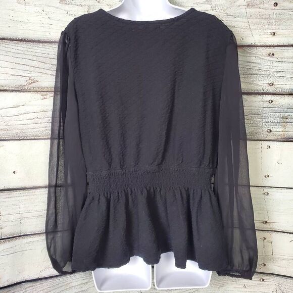 Maurices Women’s Black Long Sleeve Smocked Waist Peplum Blouse Size XXL - Picture 5 of 8